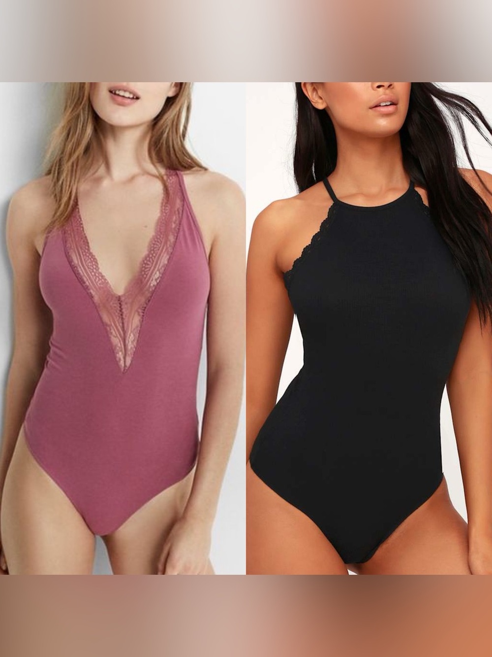 BUNDLE 2 Lulus & Express Bodysuit - Black and Mauve Small